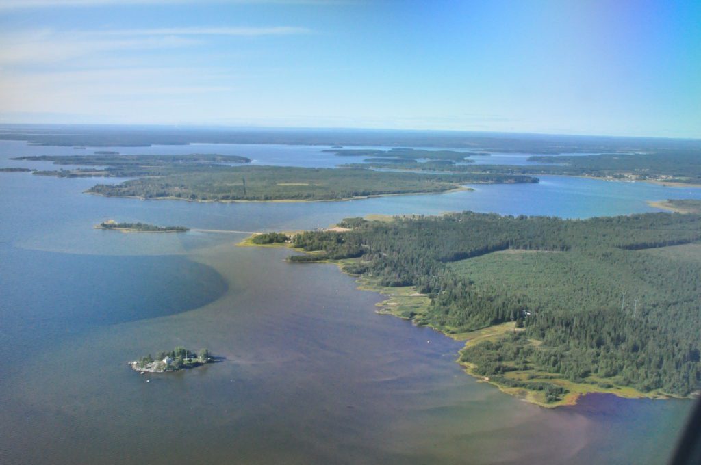 Aerial view shot flying back from Lulea to Stockolm 