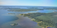 Aerial view shot flying back from Lulea to Stockolm