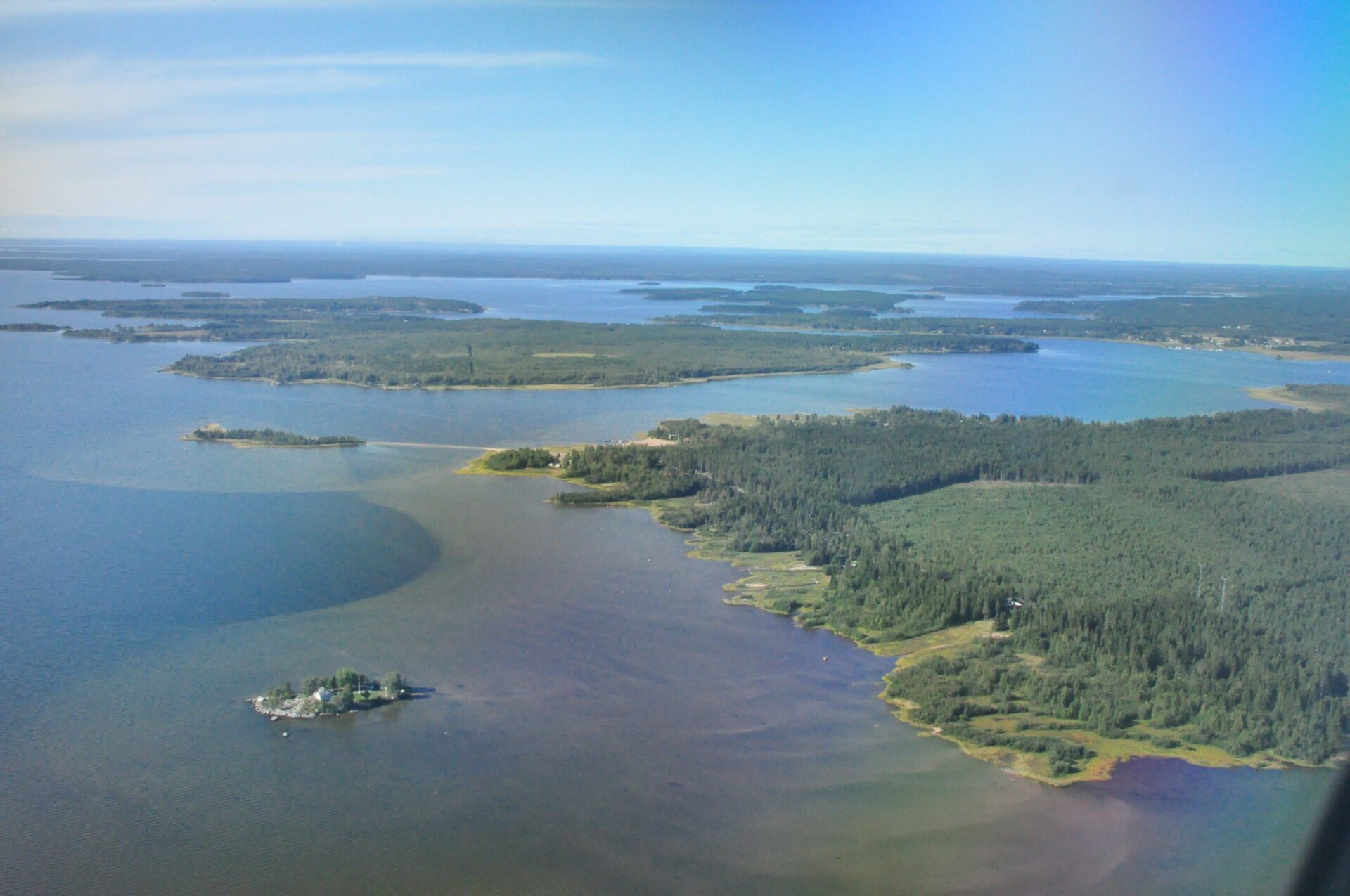 Aerial view shot flying back from Lulea to Stockolm